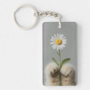 Schattigee handen' Kat met bloem Sleutelhanger