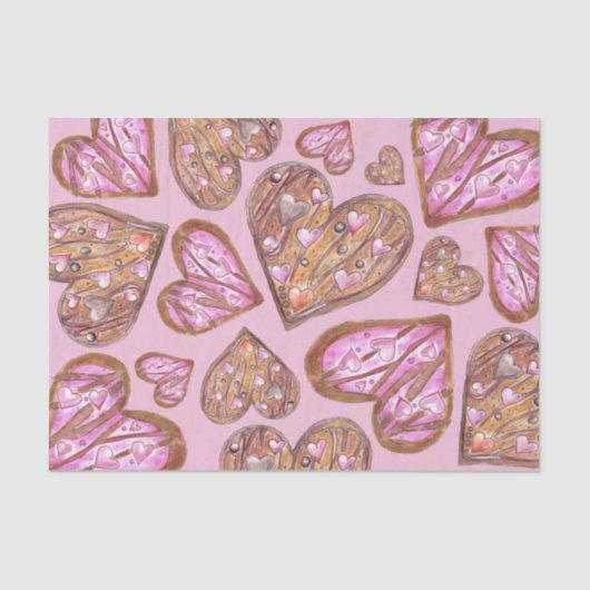 Schattigee handgeschilderde hartvormige koekjes op tissuepapier (Voorkant)