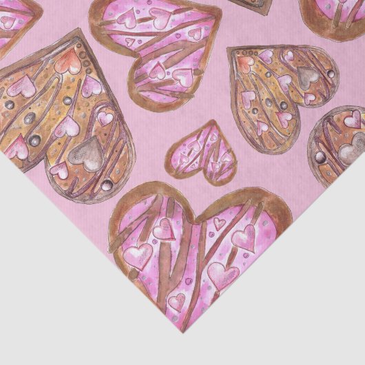 Schattigee handgeschilderde hartvormige koekjes op tissuepapier (Detail)