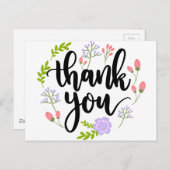 Schattigee handgeschreven bloementypografie Bedank Briefkaart (Voorkant / Achterkant)