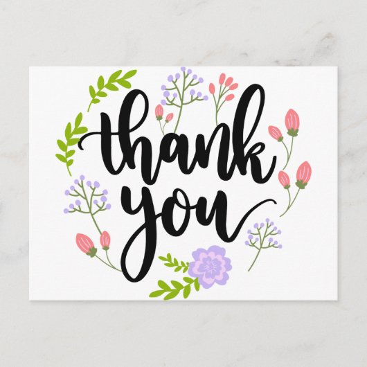 Schattigee handgeschreven bloementypografie Bedank Briefkaart (Voorkant)