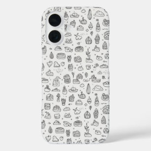 Schattigee handgetekende doodles in zwart-wit iPhone 16 hoesje