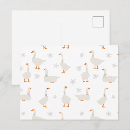 Schattigee handgetekende gans & madeliefjes briefkaart (Voorkant / Achterkant)