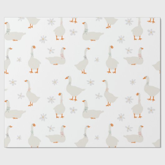Schattigee handgetekende gans & madeliefjes cadeaupapier (Vlak)