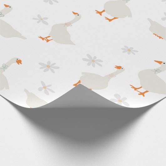 Schattigee handgetekende gans & madeliefjes cadeaupapier