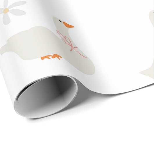 Schattigee handgetekende gans & madeliefjes cadeaupapier (Rol Hoek)