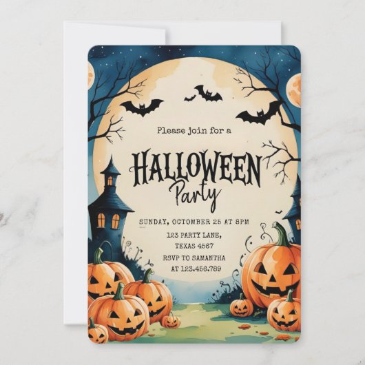 Schattigee handgetekende Halloween Party Kinder Feestdagenkaart (Voorkant)