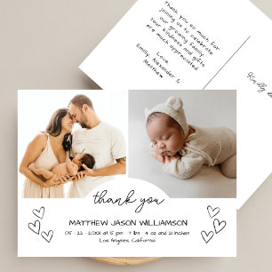 Schattigee handgetekende harten 2 Foto Dank u Baby Briefkaart