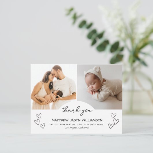 Schattigee handgetekende harten 2 Foto Dank u Baby Briefkaart (Staand voorkant)