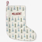 Schattigee handgetekende kerstbomen kleine kerstsok (Voorkant)