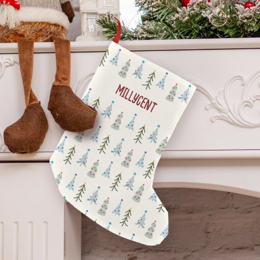 Schattigee handgetekende kerstbomen kleine kerstsok
