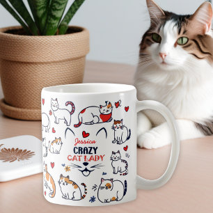 Schattigee handgetekende kleurrijke gekke kattenda koffiemok