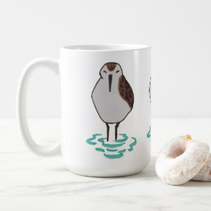 Schattigee handgetekende oceaanvogel kuststrandlop koffiemok
