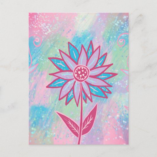 Schattigee handgetekende pastelbloem briefkaart (Voorkant)