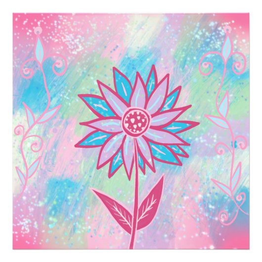 Schattigee handgetekende pastelbloem foto afdruk (Voorkant)