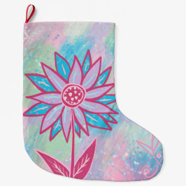 Schattigee handgetekende pastelbloem grote kerstsok