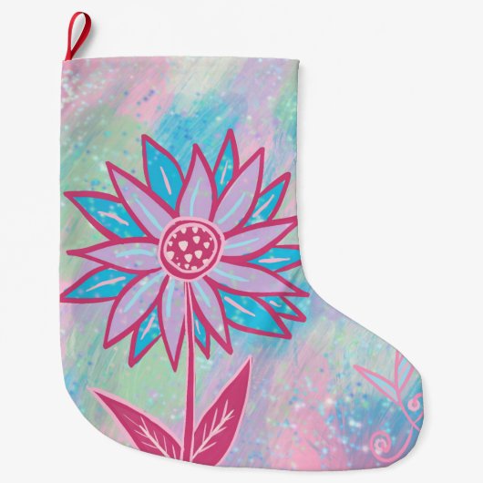 Schattigee handgetekende pastelbloem grote kerstsok (Voorkant)