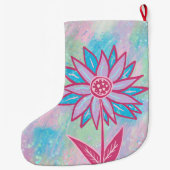 Schattigee handgetekende pastelbloem grote kerstsok (Achterkant)