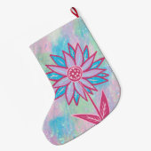 Schattigee handgetekende pastelbloem grote kerstsok (Achterkant (Hangend))