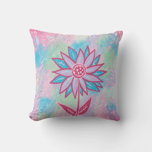 Schattigee handgetekende pastelbloem kussen (Voorkant)