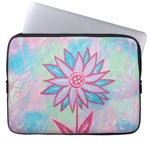 Schattigee handgetekende pastelbloem laptop sleeve