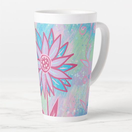 Schattigee handgetekende pastelbloem latte mok (Rechterhoek)