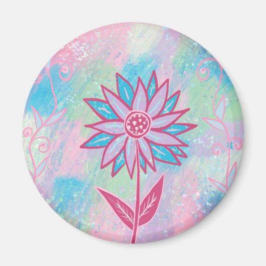 Schattigee handgetekende pastelbloem magneet (Voorkant)