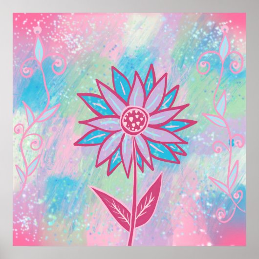 Schattigee handgetekende pastelbloem poster (Voorkant)