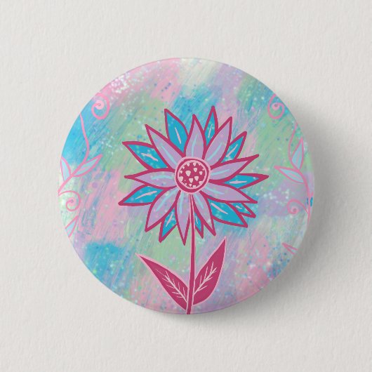 Schattigee handgetekende pastelbloem ronde button 5,7 cm (Voorkant)