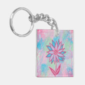 Schattigee handgetekende pastelbloem sleutelhanger (Voorkant Links)