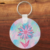 Schattigee handgetekende pastelbloem sleutelhanger (Voorkant)