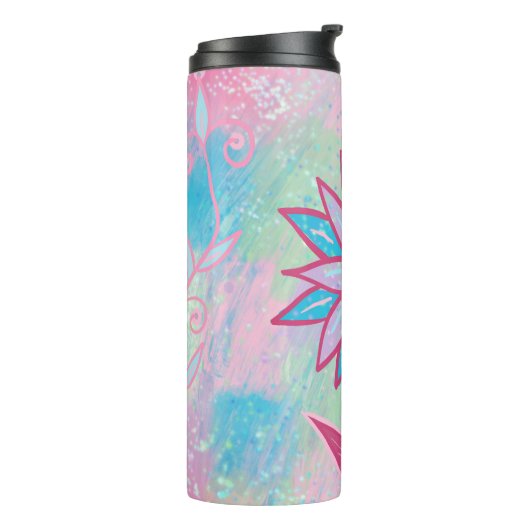 Schattigee handgetekende pastelbloem thermosbeker (Gedraaid links)