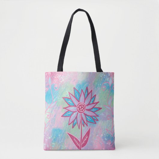 Schattigee handgetekende pastelbloem tote bag (Voorkant)