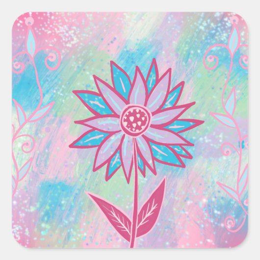 Schattigee handgetekende pastelbloem vierkante sticker (Voorkant)