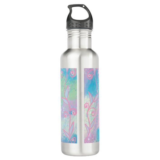 Schattigee handgetekende pastelbloem waterfles  (Achterkant)