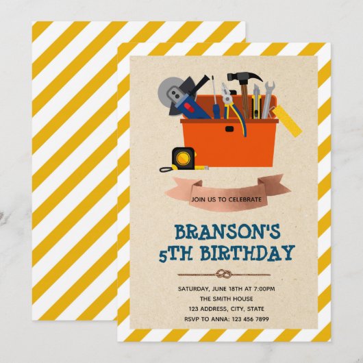 Schattigee handyman thema feestuitnodiging kaart (Voorkant / Achterkant)