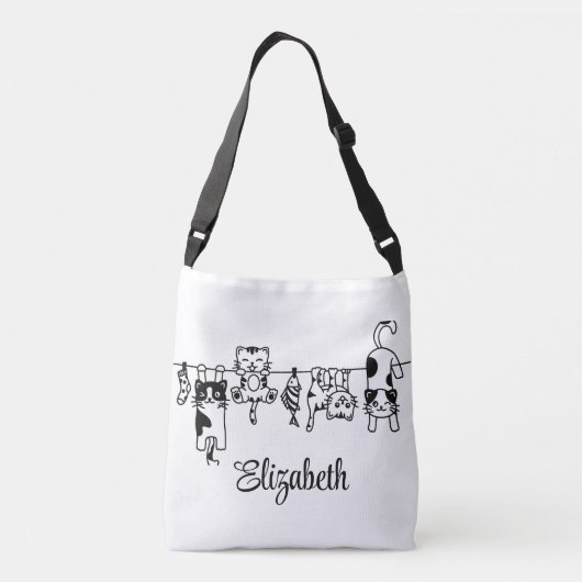 Schattigee hangende Kittens aangepaste naam Crossbody Tas (Achterkant)