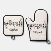 Schattigee hangende Kittens aangepaste naam Ovenwant & Pannenlap Set (Voorkant)