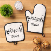 Schattigee hangende Kittens aangepaste naam Ovenwant & Pannenlap Set (Top down)