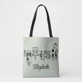 Schattigee hangende Kittens aangepaste naam Tote Bag