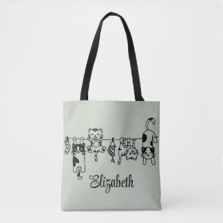 Schattigee hangende Kittens aangepaste naam Tote Bag