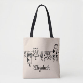 Schattigee hangende Kittens aangepaste naam Tote Bag