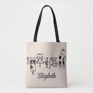 Schattigee hangende Kittens aangepaste naam Tote Bag
