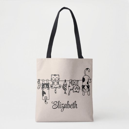 Schattigee hangende Kittens aangepaste naam Tote Bag (Voorkant)