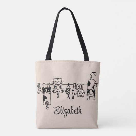 Schattigee hangende Kittens aangepaste naam Tote Bag (Achterkant)