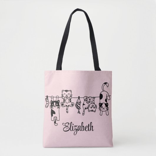 Schattigee hangende Kittens aangepaste naam Tote Bag (Voorkant)