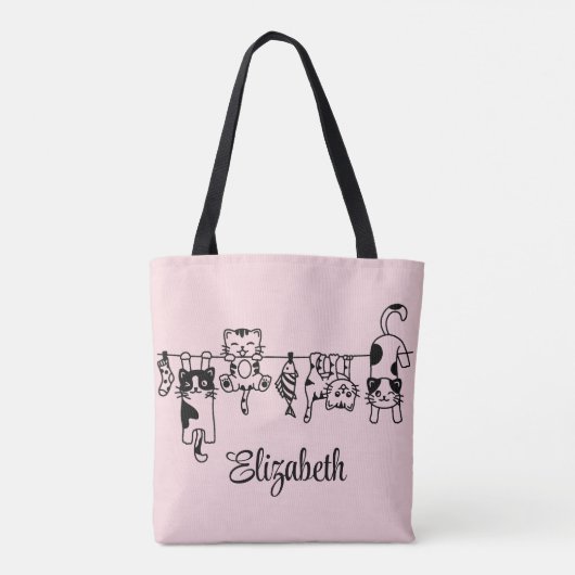 Schattigee hangende Kittens aangepaste naam Tote Bag (Achterkant)