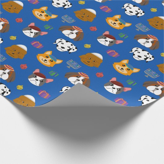Schattigee Hannukah Dog Patterned Cadeaupapier (Hoek)