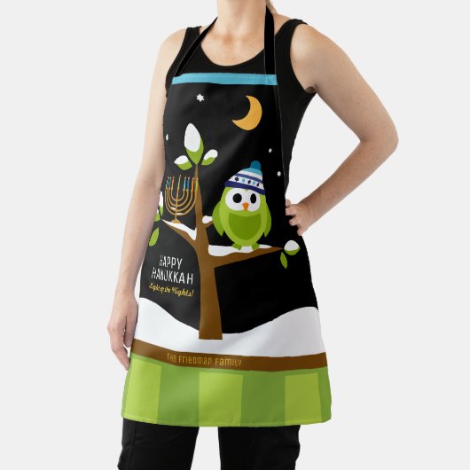 Schattigee Hanukkah Uil & Menorah Snowy Tree Night Schort (Insitu)