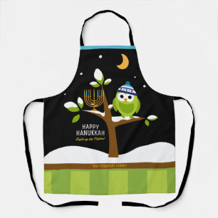 Schattigee Hanukkah Uil & Menorah Snowy Tree Night Schort